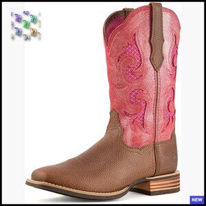 Genuine Leather Cowgirl Boots Mid Calf Embroidered Western Retro Square Toe